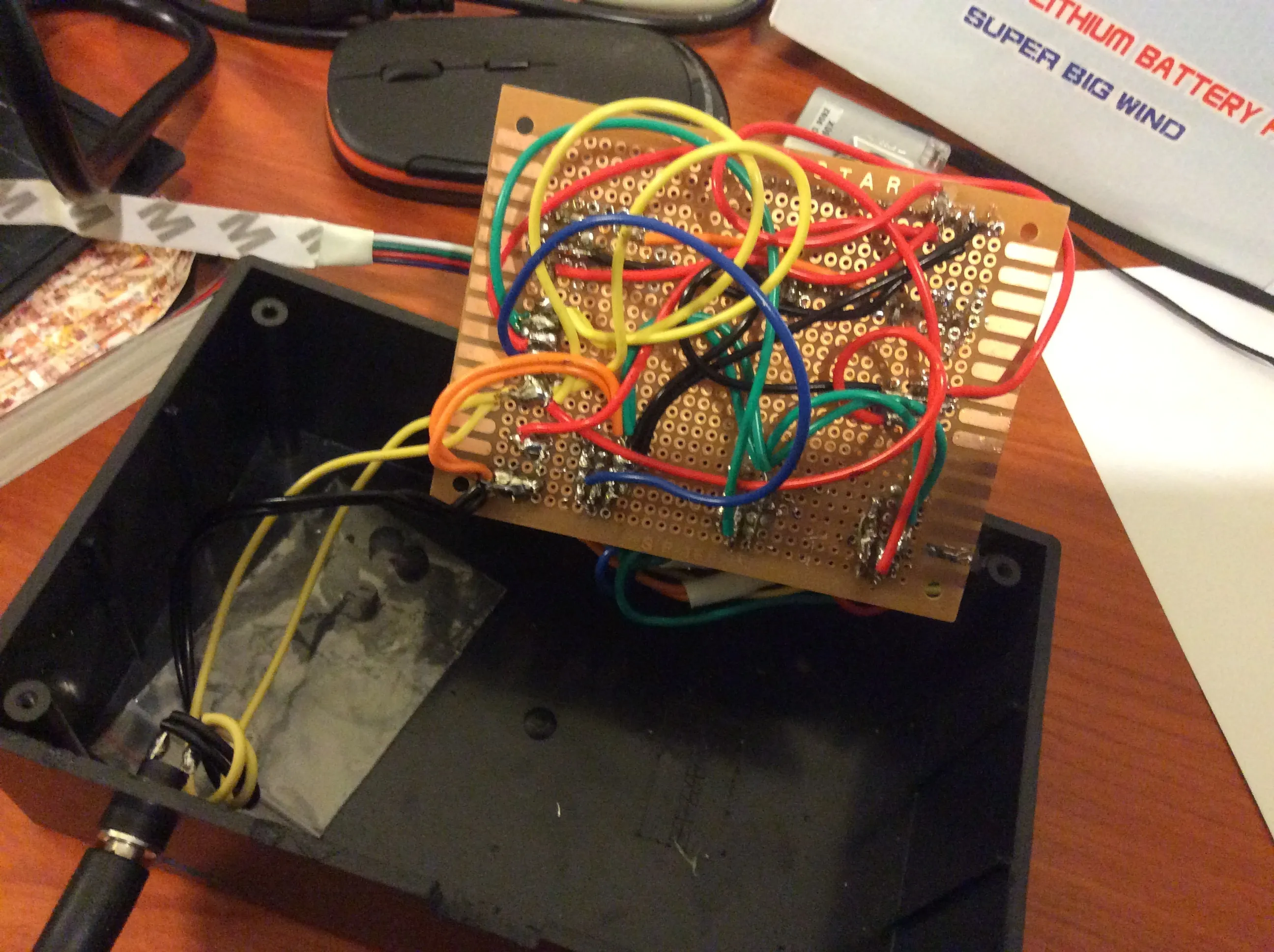Hand-wired underside of the Arduino Bluetooth RGB LED controller perfboard
