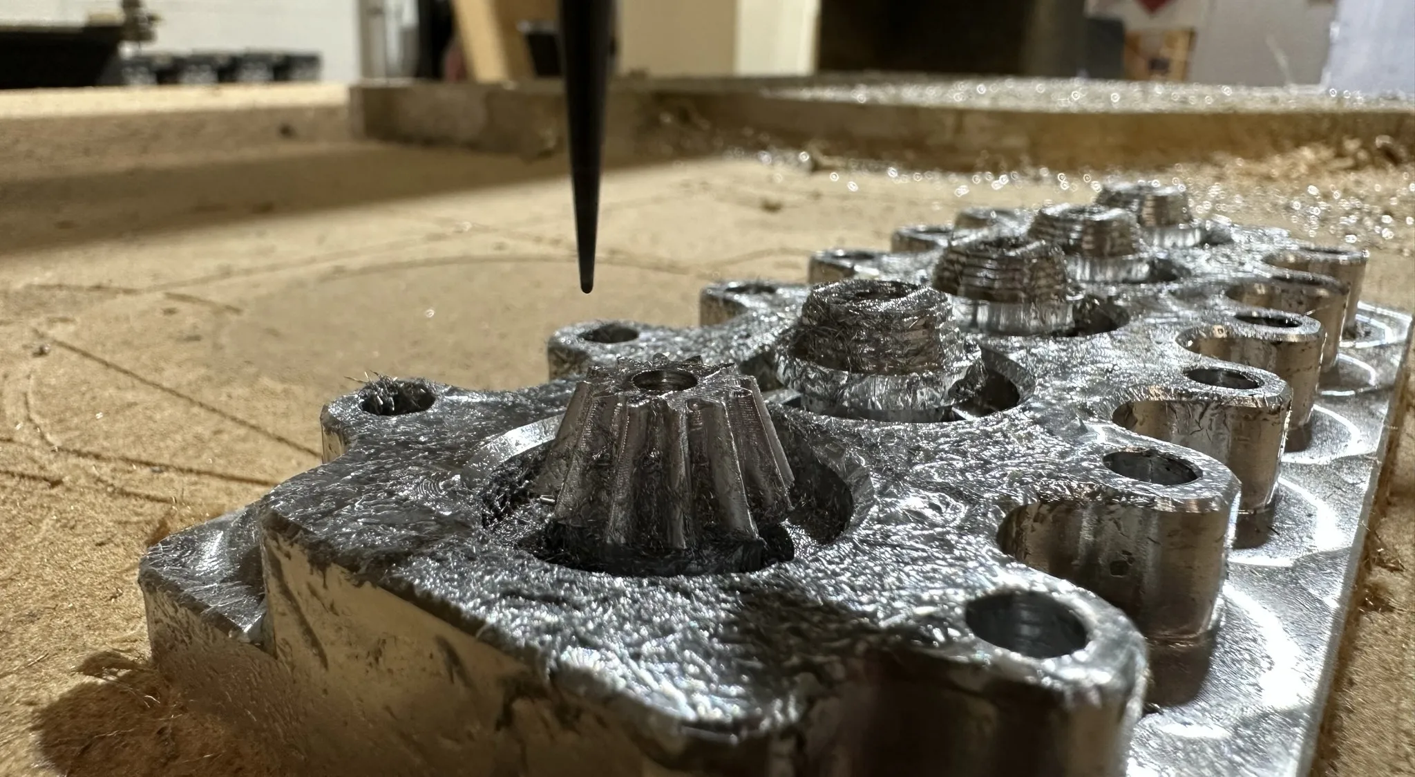 FTC bevel gear pallet in progress on the CNC machine