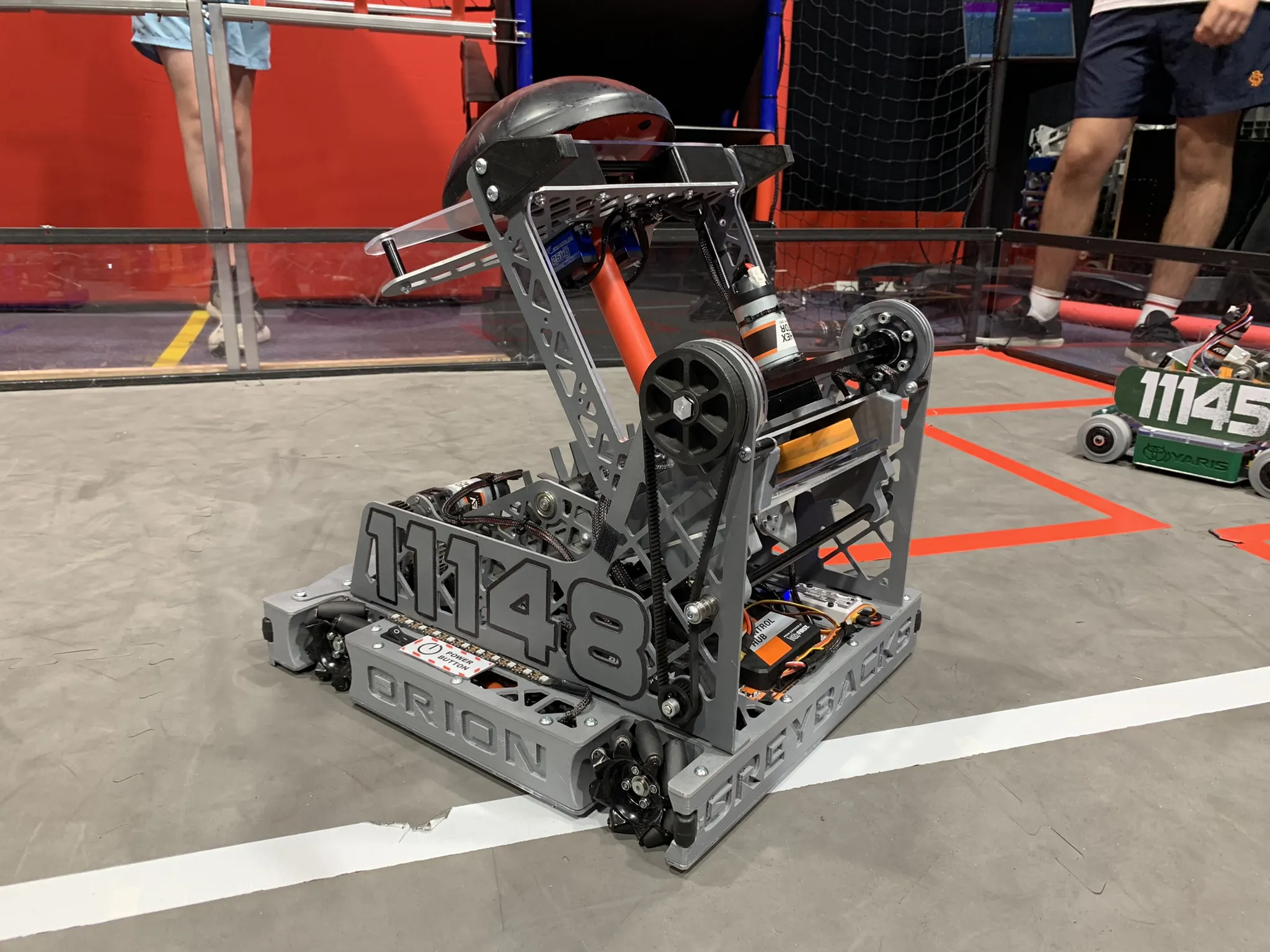 Assembled Barker Greybacks FTC robot on the field