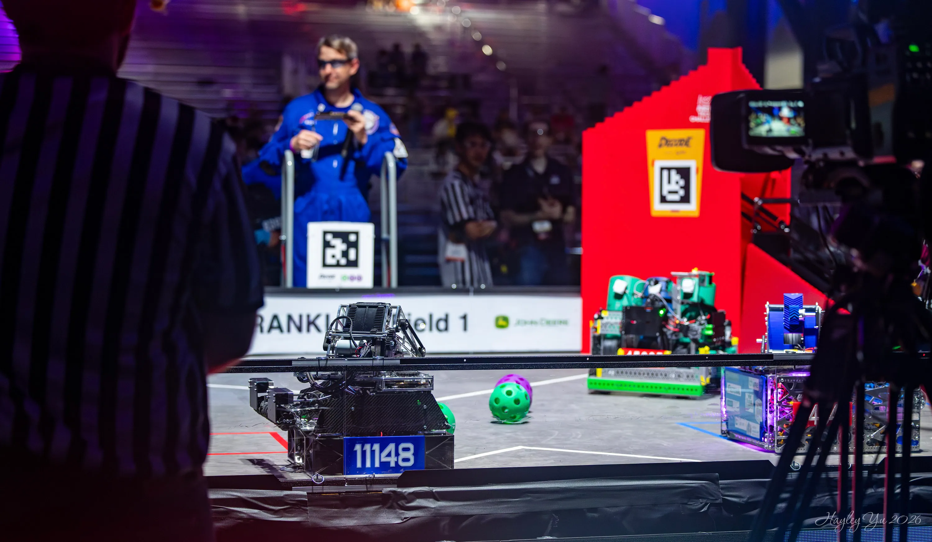 Barker Greybacks robot positioned on Franklin Field before a match in Houston
