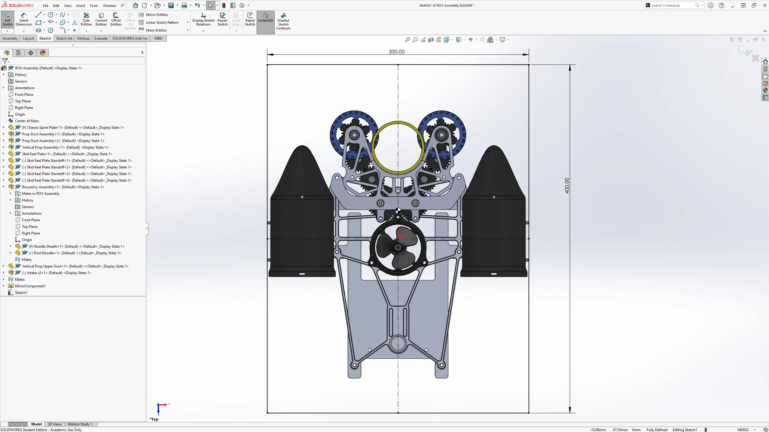 Top CAD view of the final DESN1000 underwater ROV