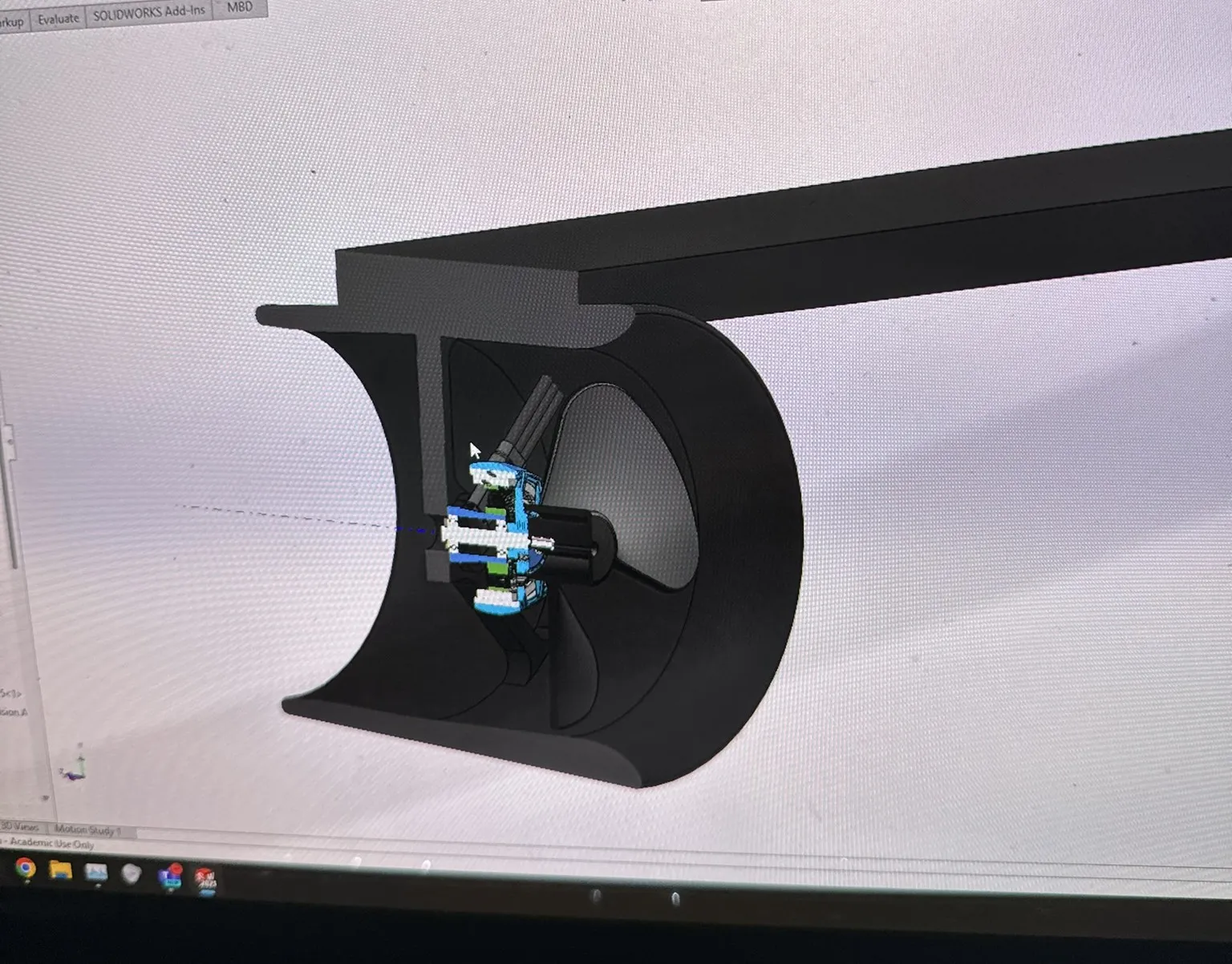 CAD close-up of a DESN1000 underwater ROV thruster shroud