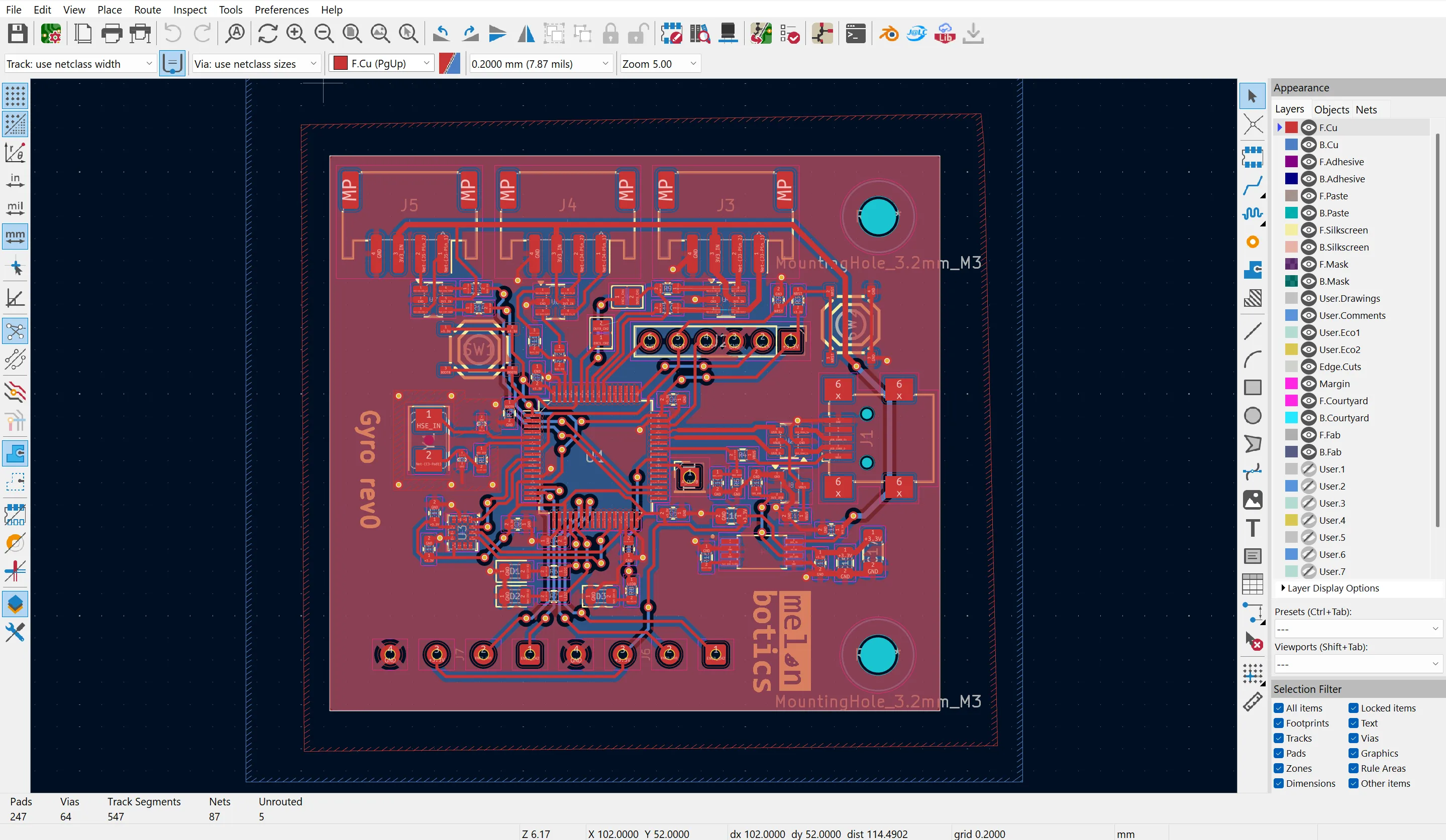 STM32 Odometry Computer Rev 1 PCB layout